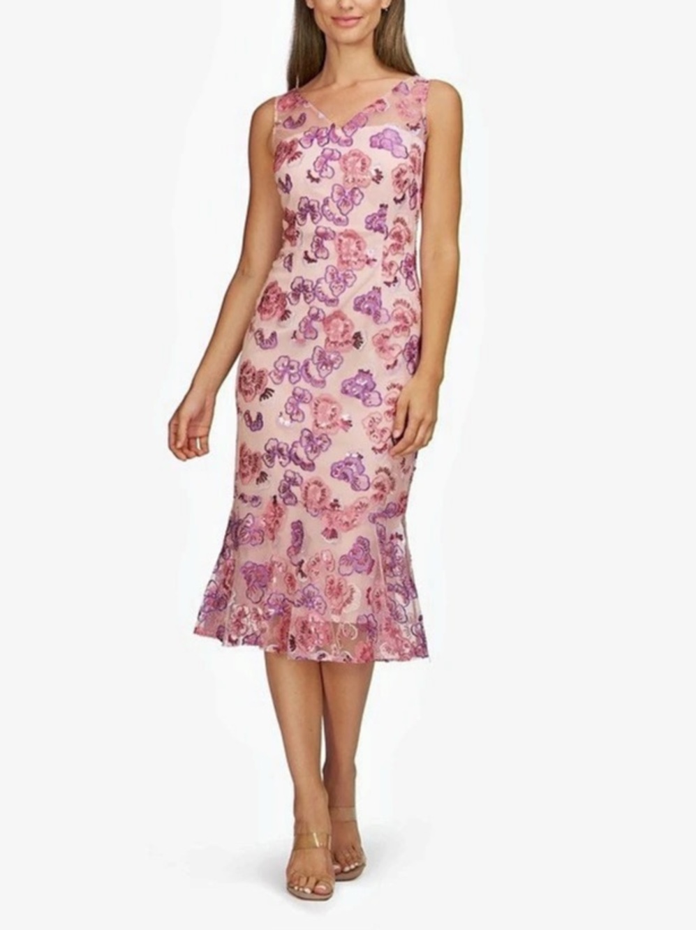 JS Collections Greer Sequin Embroidered Cocktail Dress